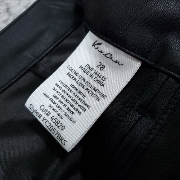 Kancan High Rise Faux Leather Split Straight Pants Size 28 Black Vegan Buckle - Picture 6 of 11